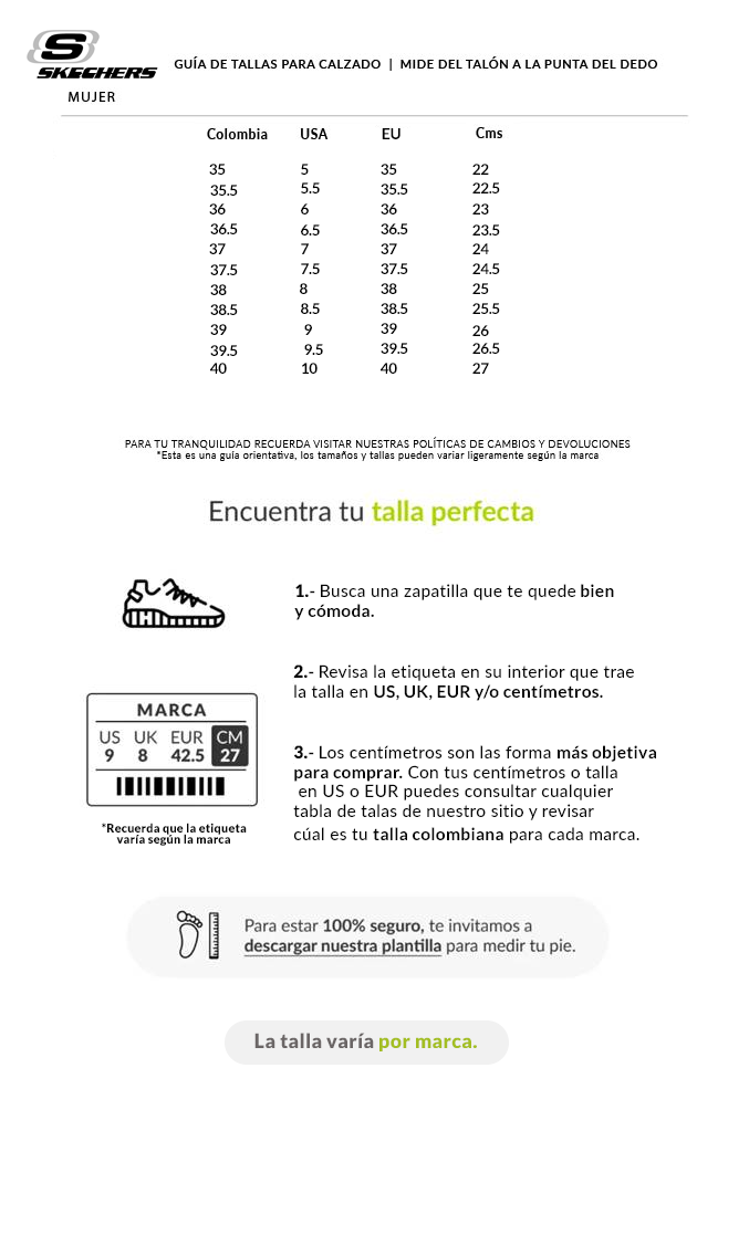 Zapatos Skechers Hombre Equivalencia Tallas Skechers Mujer Guia