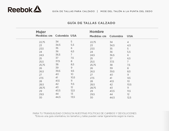 Shop Guia De Tallas Zapatillas Reebok | UP TO 53%