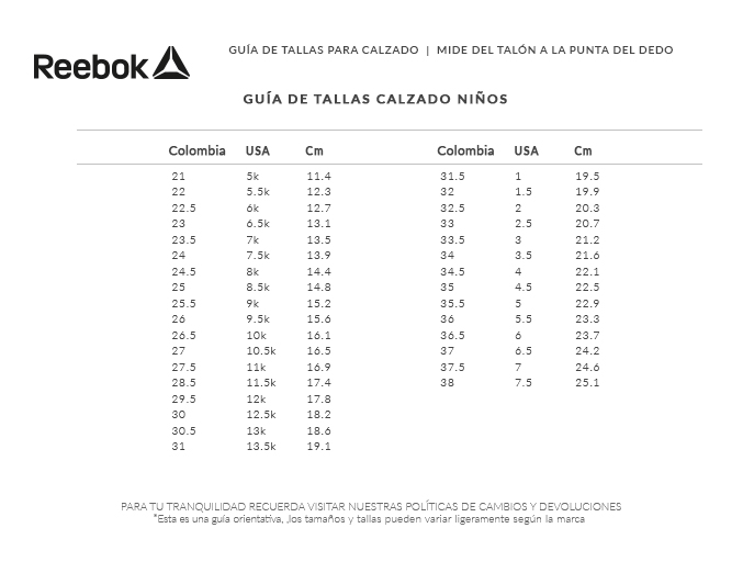 tallas reebok colombia